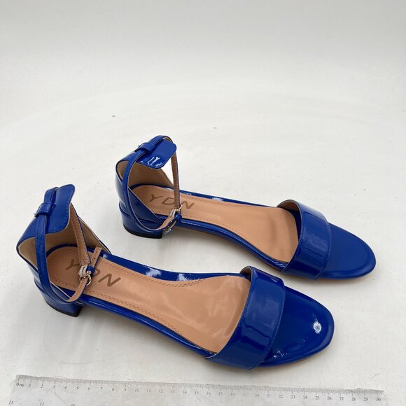 YDN Blue Block Low Heel Sandals Open Toe Ankle Strap Patent Comfortable Shoes - Picture 4 of 8